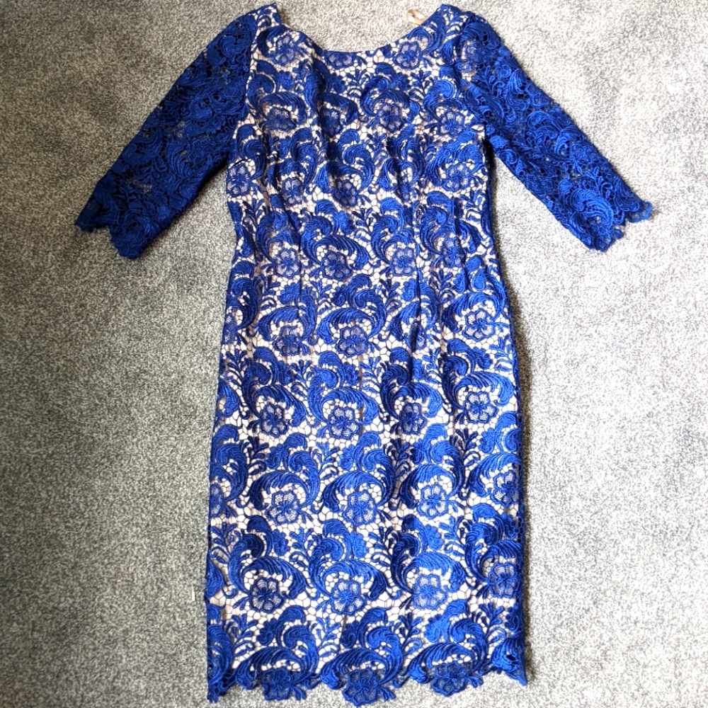 Eliza J embroidered blue dress with back V